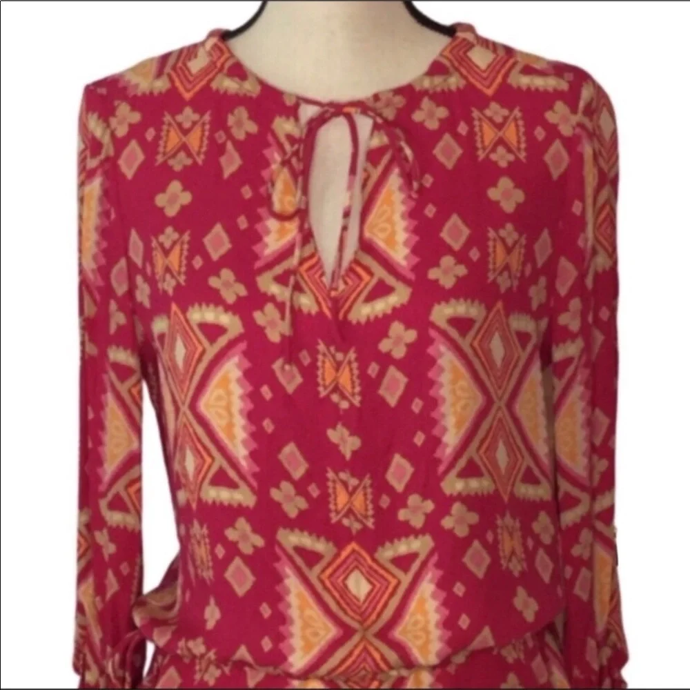 Tory Burch Pink Aztec Print Silk Georgette Blouse 8 NWT